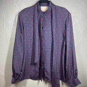 Vintage Country Sophisticates by Pendleton Top Blue Orange Damask Print Size 12‎